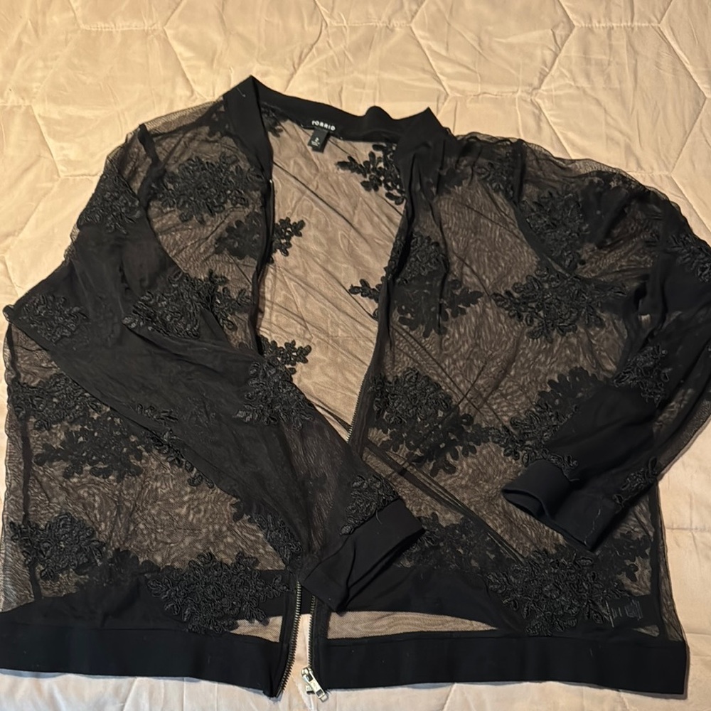 Torrid Sheer Black Lace Bomber Jacket